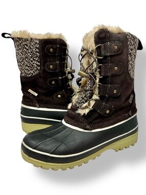 Khombu Women’s Newton Waterproof Winter Snow Boots Brown Faux Fur Lining Size 8